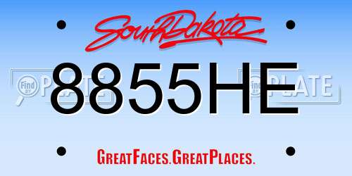 8855HE South Dakota License Plate