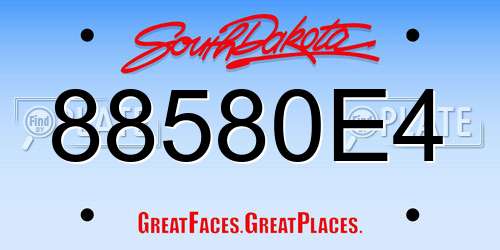 88580E4 South Dakota License Plate