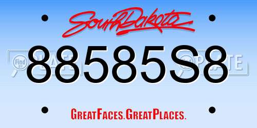 88585S8 South Dakota License Plate