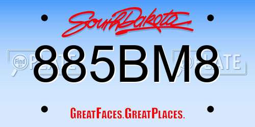 885BM8 South Dakota License Plate