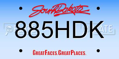 885HDK South Dakota License Plate