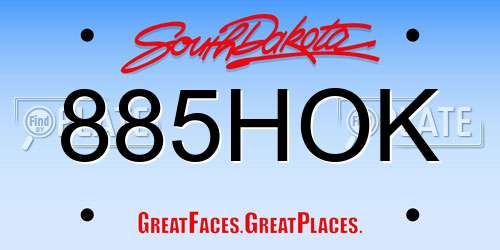 885HOK South Dakota License Plate