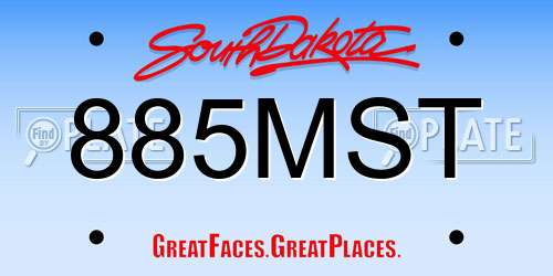 885MST South Dakota License Plate
