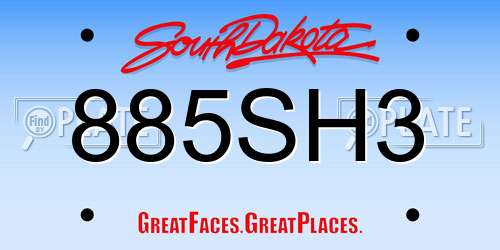 885SH3 South Dakota License Plate