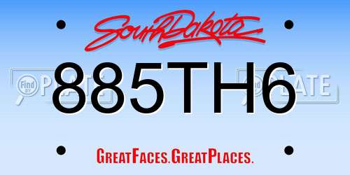885TH6 South Dakota License Plate