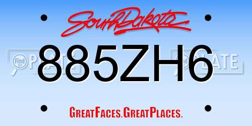 885ZH6 South Dakota License Plate