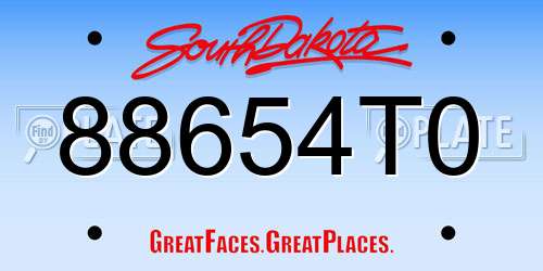 88654T0 South Dakota License Plate