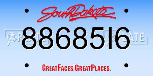 88685I6 South Dakota License Plate