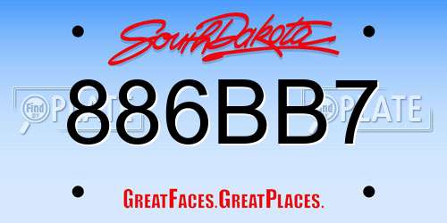 886BB7 South Dakota License Plate