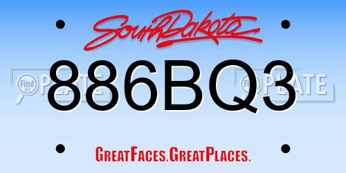 886BQ3 South Dakota License Plate