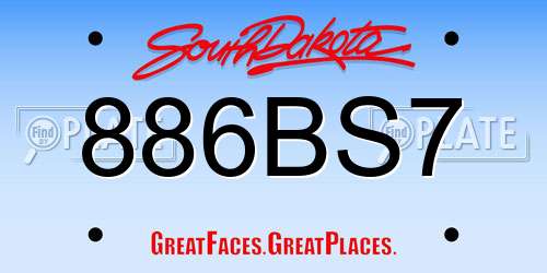 886BS7 South Dakota License Plate