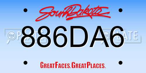 886DA6 South Dakota License Plate