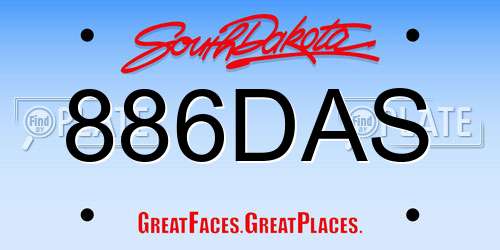 886DAS South Dakota License Plate