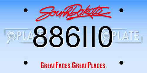 886II0 South Dakota License Plate