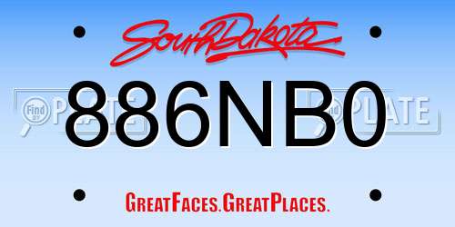 886NB0 South Dakota License Plate