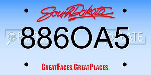 886OA5 South Dakota License Plate