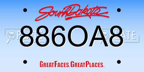 886OA8 South Dakota License Plate