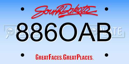 886OAB South Dakota License Plate