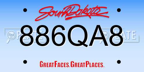 886QA8 South Dakota License Plate