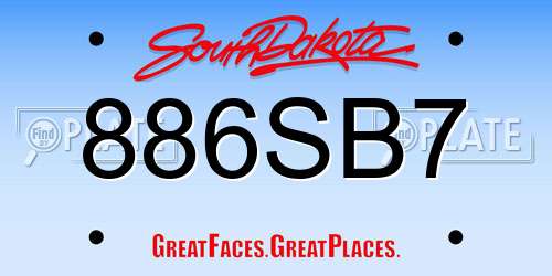 886SB7 South Dakota License Plate