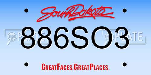 886SO3 South Dakota License Plate