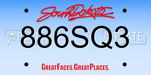 886SQ3 South Dakota License Plate