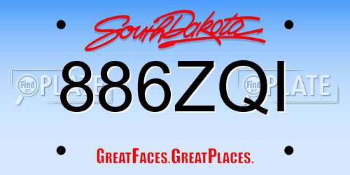 886ZQI South Dakota License Plate