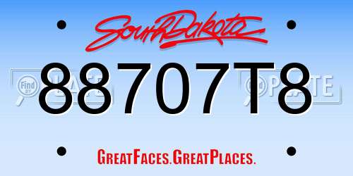 88707T8 South Dakota License Plate