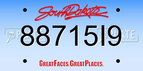 88715I9 South Dakota License Plate