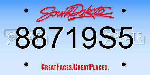 88719S5 South Dakota License Plate