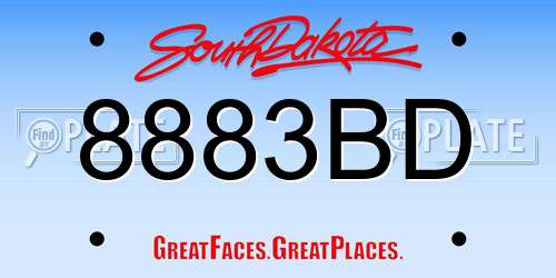 8883BD South Dakota License Plate