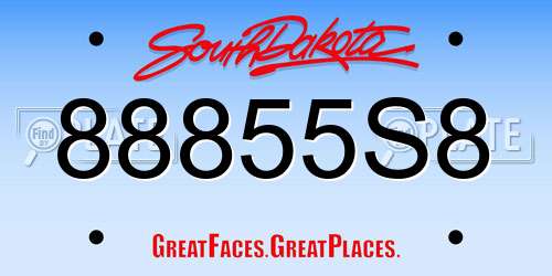 88855S8 South Dakota License Plate