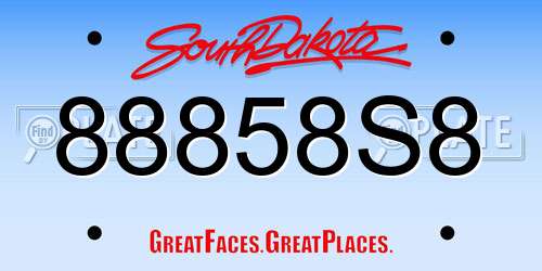 88858S8 South Dakota License Plate