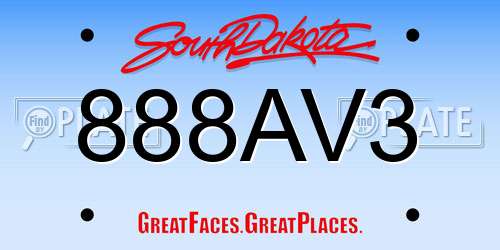 888AV3 South Dakota License Plate