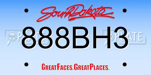 888BH3 South Dakota License Plate