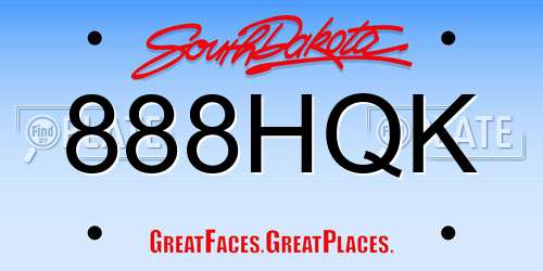 888HQK South Dakota License Plate