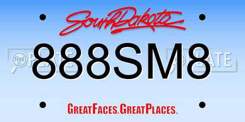 888SM8 South Dakota License Plate