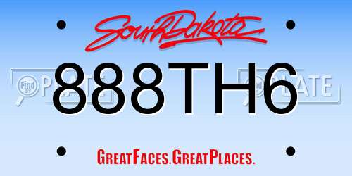 888TH6 South Dakota License Plate