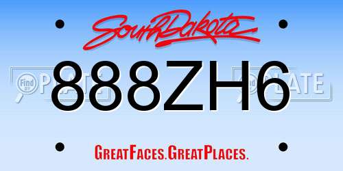 888ZH6 South Dakota License Plate