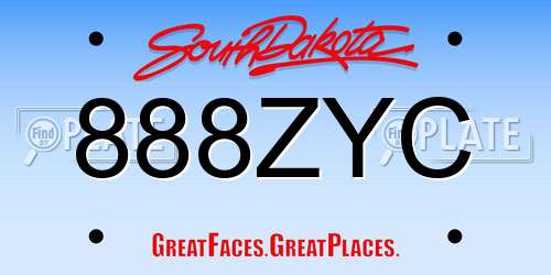 888ZYC South Dakota License Plate