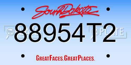 88954T2 South Dakota License Plate