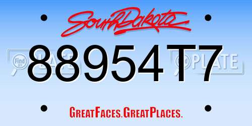 88954T7 South Dakota License Plate