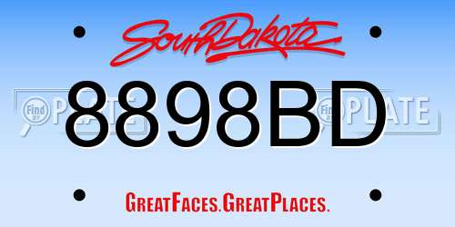 8898BD South Dakota License Plate