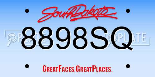 8898SQ South Dakota License Plate