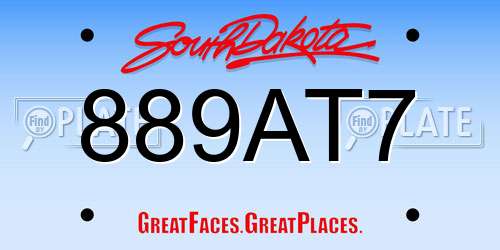 889AT7 South Dakota License Plate