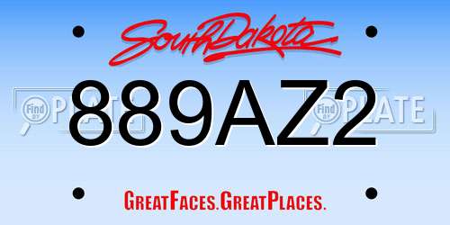 889AZ2 South Dakota License Plate