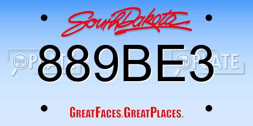 889BE3 South Dakota License Plate
