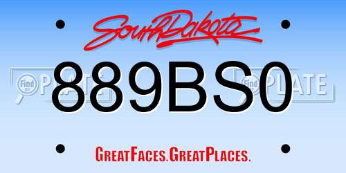 889BS0 South Dakota License Plate