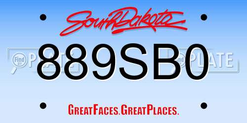 889SB0 South Dakota License Plate