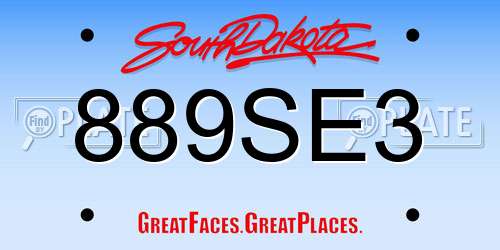 889SE3 South Dakota License Plate